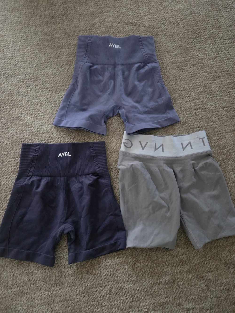 AYBL Seamless Biker Shorts Trio in Lavender, Navy & Light Gray..3 For 25